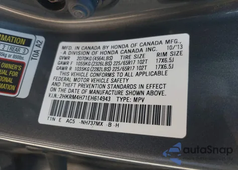 2014 Honda Cr-V Ex-L from USA, damaged, VIN 2HKRM4H71EH614943